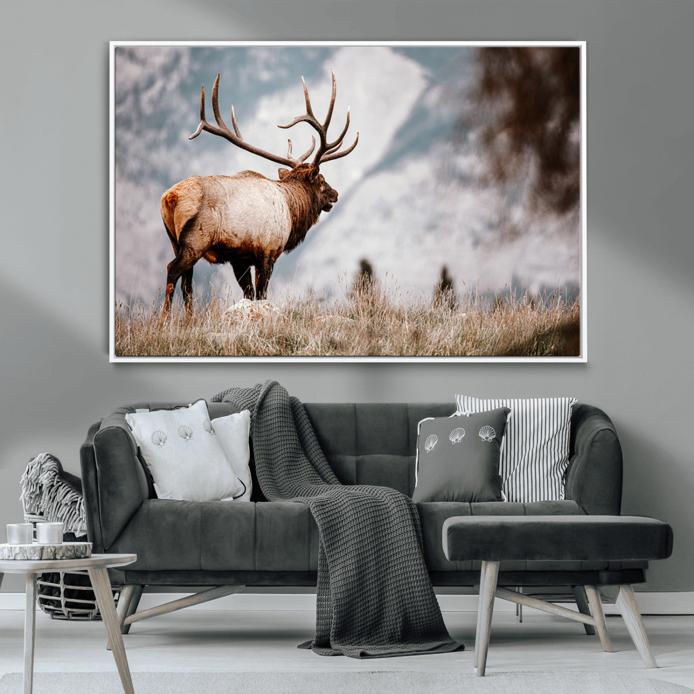 70489411-MGV-CV-36X24-Elk Photography Wall Art Canvas Print, Framed Mountain Wildlife Art Picture Print, Rustic Nature Decor Perfect Rustic Lodge Decor