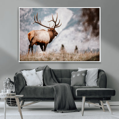 70489411-MGV-CV-36X24-Elk Photography Wall Art Canvas Print, Framed Mountain Wildlife Art Picture Print, Rustic Nature Decor Perfect Rustic Lodge Decor