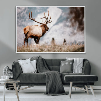 70489411-MGV-CV-36X24-Elk Photography Wall Art Canvas Print, Framed Mountain Wildlife Art Picture Print, Rustic Nature Decor Perfect Rustic Lodge Decor