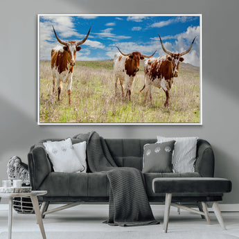 58099948-MGV-CV-36X24-Texas Longhorn Wall Art Canvas Print, Framed Western Decor Art Picture Print, Rustic Farmhouse Perfect Western Farmhouse Decor