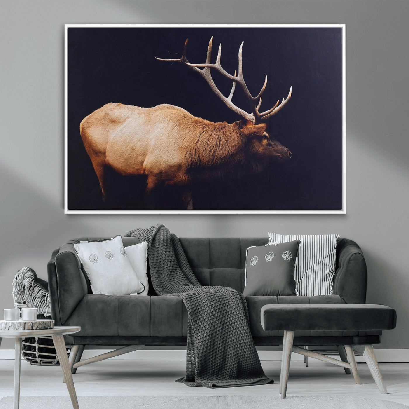 89239257-MGV-CV-36X24-Bull Elk Decor Wall Art Canvas Print, Framed Elk Photography Art Picture Print, Rustic Wildlife Perfect Rustic Lodge Decor Artwork
