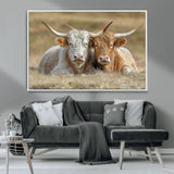53388593-MGV-CV-36X24-Cow Photography Wall Art Canvas Print, Framed Rustic Animal Decor Art Picture Print, Texas Cow Pair Perfect Western Farmhouse