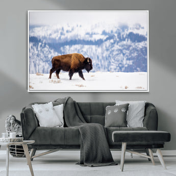 58512275-MGV-CV-36X24-Cowboy Aesthetic Wall Art Canvas Print, Framed Neutral Animal Theme Art Picture Print, Bison Ranch Style Perfect Rustic Western