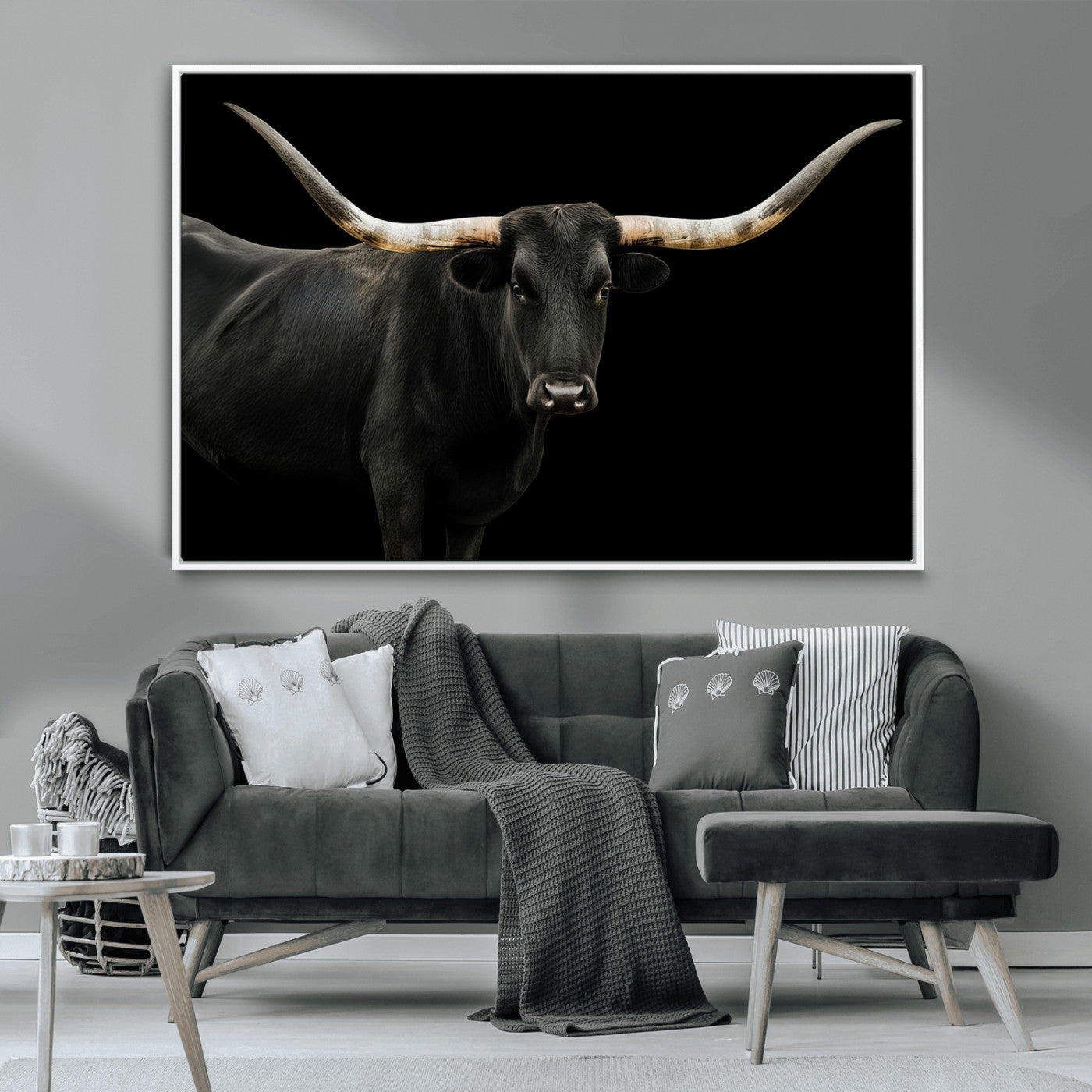 23572907-MGV-CV-36X24-Texas Longhorn Wall Art Canvas Print, Framed Rustic Western Decor Art Picture Print, Farmhouse Animal Perfect Modern Western