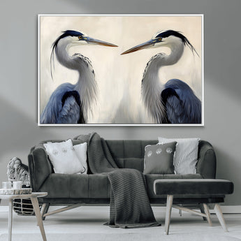18230556-MGV-CV-36X24-Blue Heron Pair Wall Art Canvas Print, Framed Coastal Bird Theme Art Picture Print, Tranquil Wildlife Scene Perfect Coastal