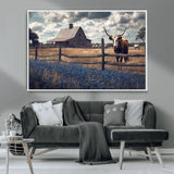 51092814-MGV-CV-36X24-Texas Longhorn Wall Art Wall Art Canvas Print, Framed Rustic Barn Canvas Art Picture Print, Farmhouse Cow Decor Perfect Rustic