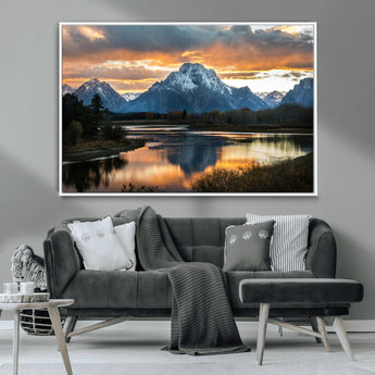 14130176-MGV-CV-36X24-Mountain Sunset Wall Art Canvas Print, Framed Alpine Wilderness Art Picture Print, Golden Hour Perfect Rustic Wilderness Decor