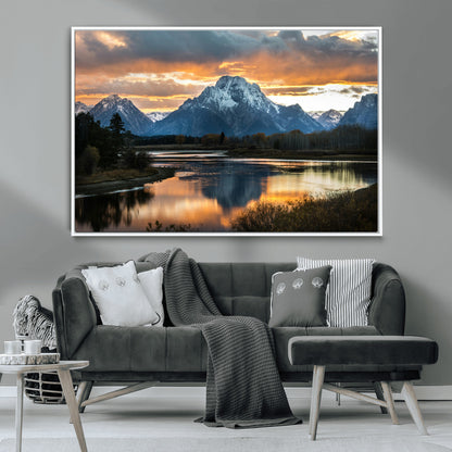 14130176-MGV-CV-36X24-Mountain Sunset Wall Art Canvas Print, Framed Alpine Wilderness Art Picture Print, Golden Hour Perfect Rustic Wilderness Decor