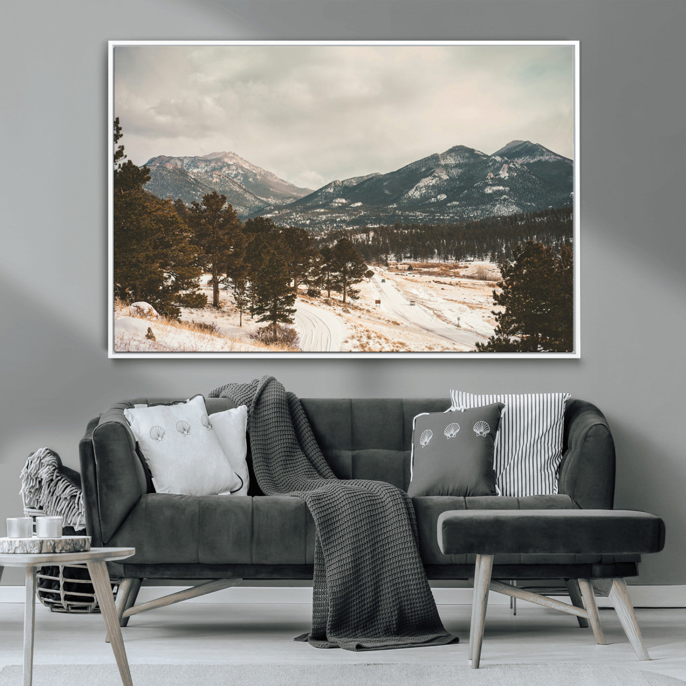 77311749-MGV-CV-36X24-Mountain Landscape Wall Art Canvas Print, Framed Snowy Peaks Art Picture Print, Alpine Aesthetic Perfect Rustic Winter Decor