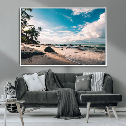 95301406-MGV-CV-36X24-Tropical Beach Wall Art Canvas Print, Framed Ocean Waves Art Picture Print, Relazxing Seascape Perfect Tropical Coastal Decor