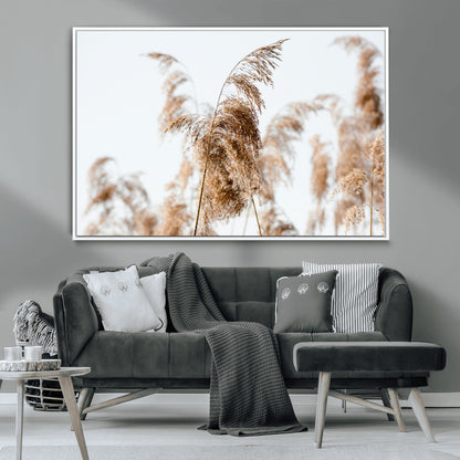 17019393-MGV-CV-36X24-Pampas Grass Wall Art Canvas Print, Framed Neutral Tones Art Picture Print, Minimalist Nature Perfect Boho Minimalist Decor