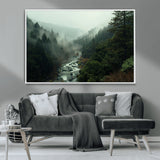 48497565-MGV-CV-36X24-Misty Forest Wall Art Canvas Print, Framed Foggy River Art Picture Print, Moody Landscape Perfect Moody Wilderness Decor Artwork