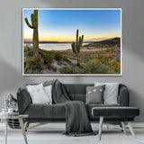 52844711-MGV-CV-36X24-Saguaro Cactus Wall Art Canvas Print, Framed Desert Sunset Art Picture Print, Southwestern Scene Perfect Southwestern Rustic Decor