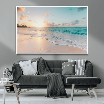 94538225-MGV-CV-36X24-Beach Sunset Wall Art Canvas Print, Framed Ocean Waves Art Picture Print, Summer Escape Perfect Coastal Serenity Decor Artwork