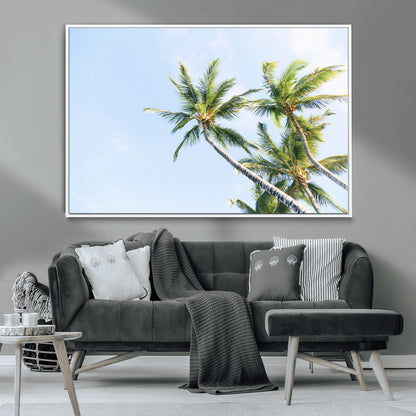 54719115-MGV-CV-36X24-Palm Trees Wall Art Canvas Print, Framed Tropical Aesthetic Art Picture Print, Coastal Serenity Perfect Tropical Minimalist Decor