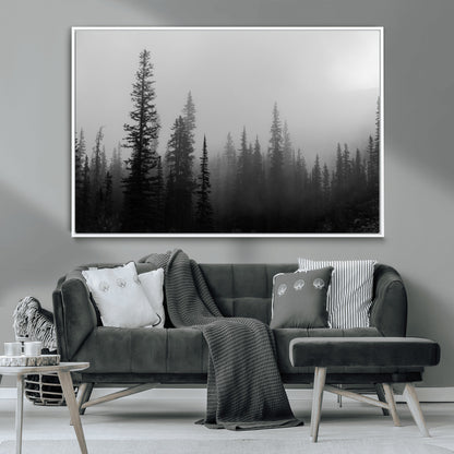 73138900-MGV-CV-36X24-Misty Pines Wall Art Canvas Print, Framed Woodland Photography Art Picture Print, Minimalist Decor Perfect Modern Rustic Decor
