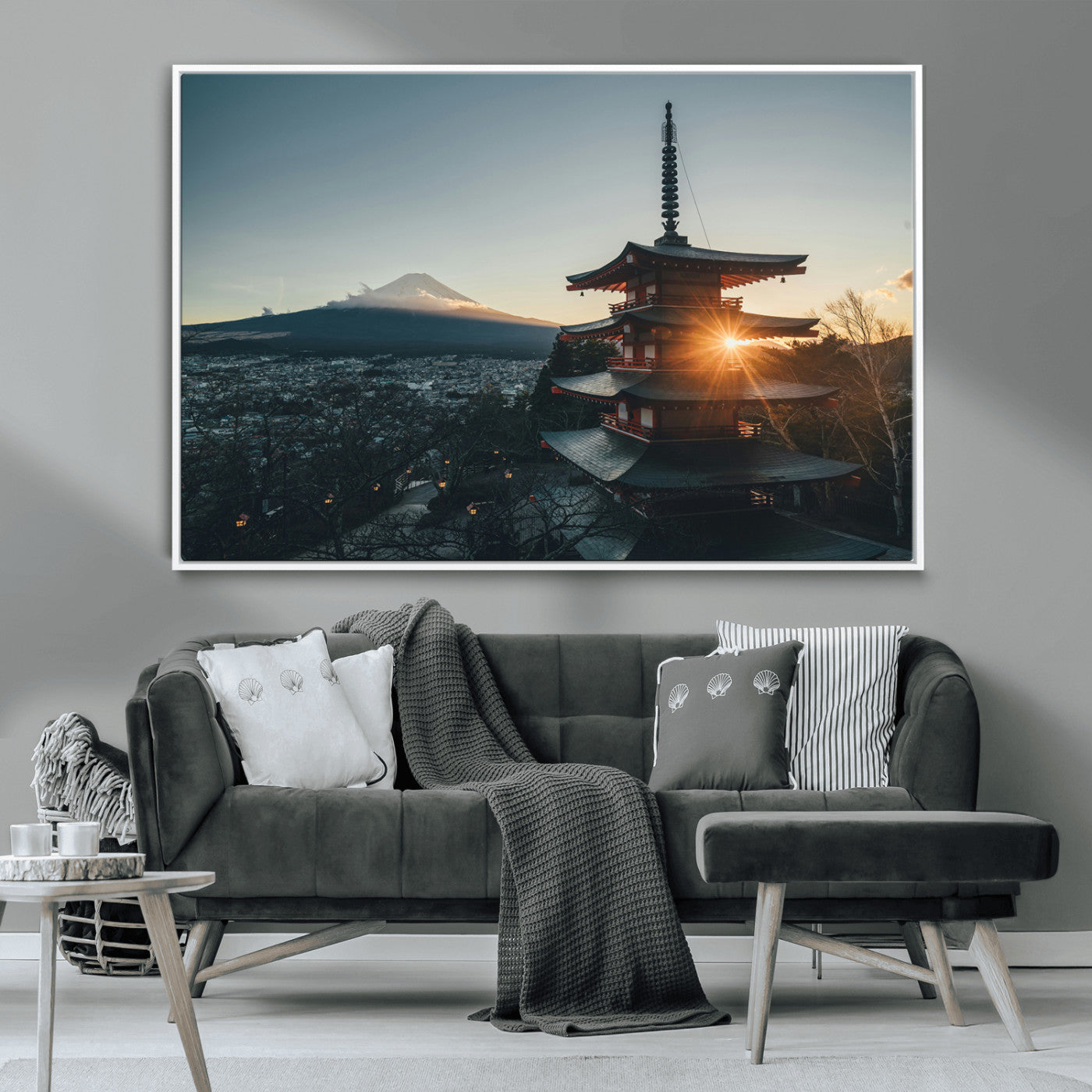 87729656-MGV-CV-36X24-Mount Fuji Wall Art Canvas Print, Framed Japan Travel Art Picture Print, Chureito Pagoda Perfect Zen Minimalism Decor Artwork