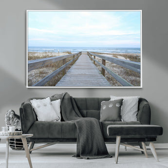 31602988-MGV-CV-36X24-Beach Boardwalk Wall Art Canvas Print, Framed Coastal Serenity Art Picture Print, Ocean View Perfect Coastal Minimalist Decor