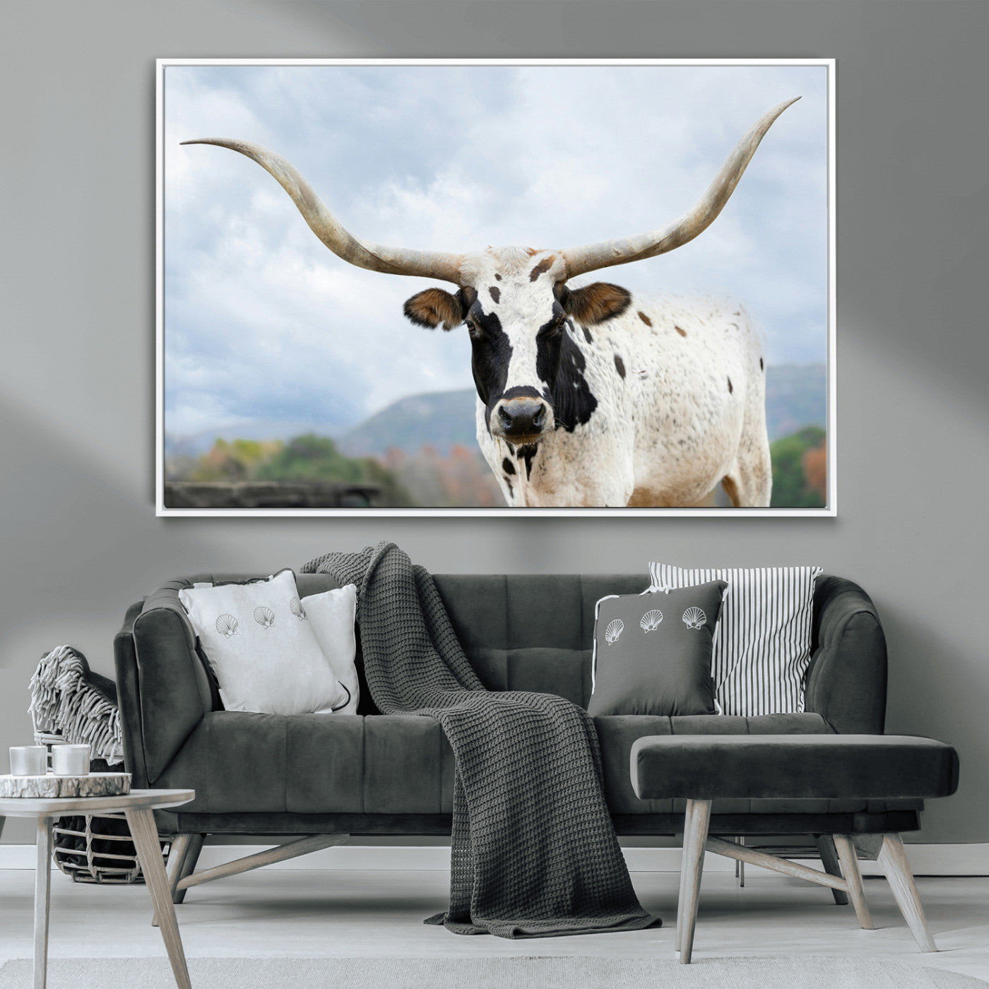 63592811-MGV-CV-36X24-Texas Longhorn Wall Art Canvas Print, Framed Western Rustic Art Picture Print, Farmhouse Decor Perfect Rustic Farmhouse Decor