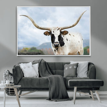 63592811-MGV-CV-36X24-Texas Longhorn Wall Art Canvas Print, Framed Western Rustic Art Picture Print, Farmhouse Decor Perfect Rustic Farmhouse Decor