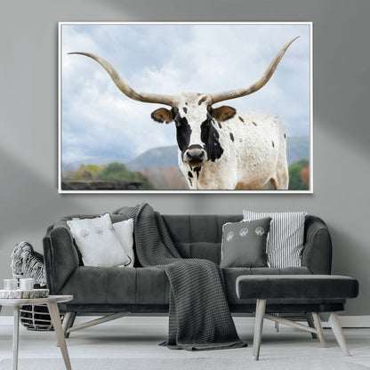 63592811-MGV-CV-36X24-Texas Longhorn Wall Art Canvas Print, Framed Western Rustic Art Picture Print, Farmhouse Decor Perfect Rustic Farmhouse Decor