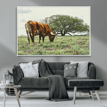 91866234-MGV-CV-36X24-Texas Longhorn Wall Art Canvas Print, Framed Rustic Ranch Art Picture Print, Western Cattle Perfect Rustic Farmhouse Decor Artwork