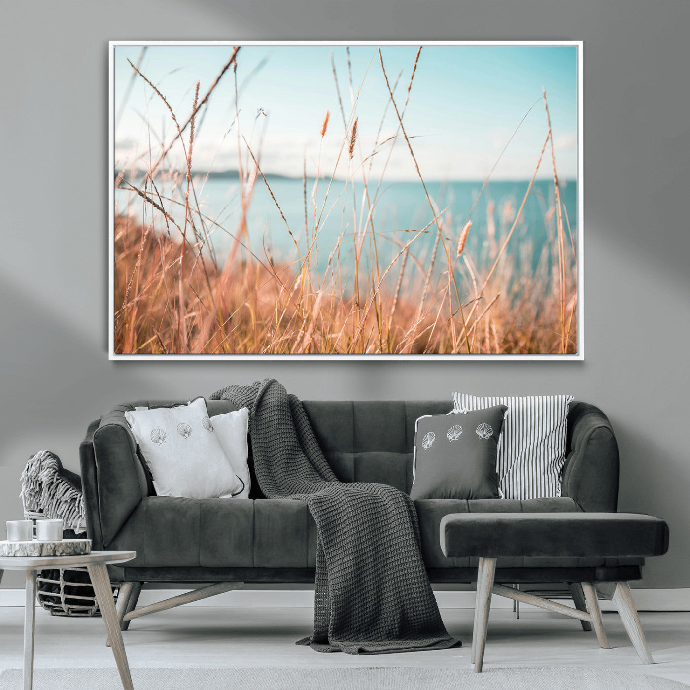 36108696-MGV-CV-36X24-Coastal Grass Wall Art – Serene Ocean View Canvas Print, Beach Nature Photography Decor for Living Room, Bedroom, Office or Modern