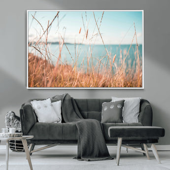 36108696-MGV-CV-36X24-Coastal Grass Wall Art – Serene Ocean View Canvas Print, Beach Nature Photography Decor for Living Room, Bedroom, Office or Modern