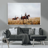 94723307-MGV-CV-36X24-Western Cowboys Wall Art Canvas Print, Framed Rustic Prairie Art Picture Print, Horseback Riding Perfect Rustic Western Decor