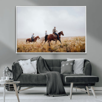 94723307-MGV-CV-36X24-Western Cowboys Wall Art Canvas Print, Framed Rustic Prairie Art Picture Print, Horseback Riding Perfect Rustic Western Decor