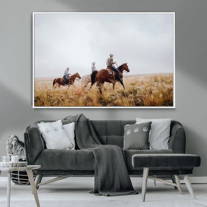 94723307-MGV-CV-36X24-Western Cowboys Wall Art Canvas Print, Framed Rustic Prairie Art Picture Print, Horseback Riding Perfect Rustic Western Decor