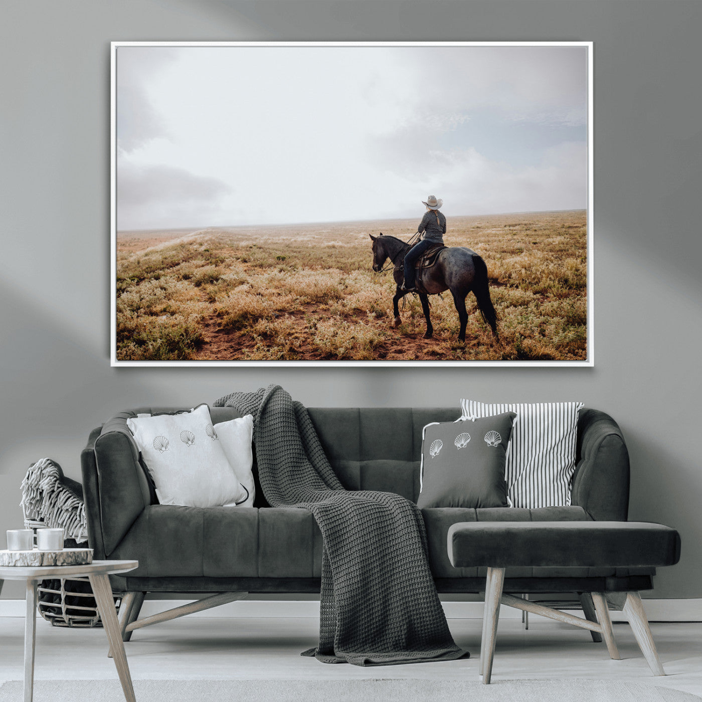 57597730-MGV-CV-36X24-Cowboy Wall Art Wall Art Canvas Print, Framed Western Canvas Art Picture Print, Rustic Ranch Scene Perfect Rustic Western Decor