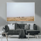 14761944-MGV-CV-36X24-Foggy Plains Wall Art Canvas Print, Framed Horseback Riders Art Picture Print, Rustic Western Perfect Rustic Western Decor Artwork