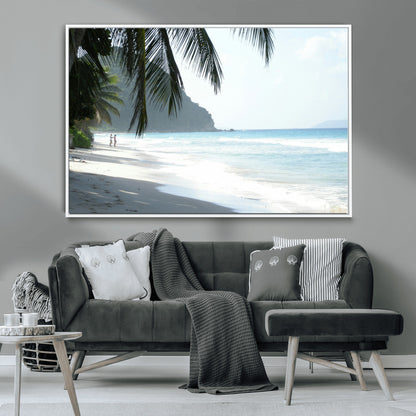 18311030-MGV-CV-36X24-Tropical Beach Wall Art Canvas Print, Framed Serene Ocean Art Picture Print, Palm Tree Shadows Perfect Tropical Coastal Decor