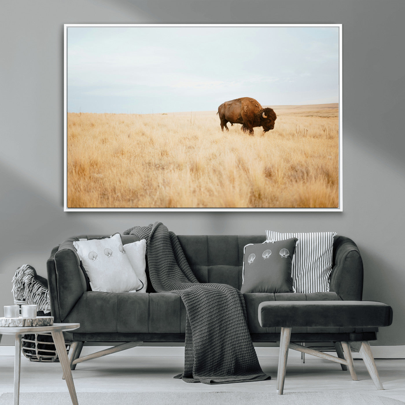 61392510-MGV-CV-36X24-Buffalo Wall Art Wall Art Canvas Print, Framed Western Wildlife Decor Art Picture Print, Rustic Farmhouse Art Perfect Rustic