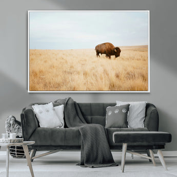 61392510-MGV-CV-36X24-Buffalo Wall Art Wall Art Canvas Print, Framed Western Wildlife Decor Art Picture Print, Rustic Farmhouse Art Perfect Rustic