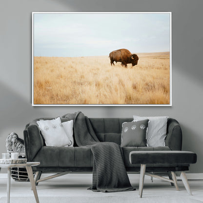 61392510-MGV-CV-36X24-Buffalo Wall Art Wall Art Canvas Print, Framed Western Wildlife Decor Art Picture Print, Rustic Farmhouse Art Perfect Rustic