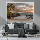 55108220-MGV-CV-36X24-Tropical Beach Wall Art Canvas Print, Framed Hawaiian Sunset Art Picture Print, Ocean Waves Perfect Coastal Tropical Decor Artwork