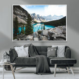 98014896-MGV-CV-36X24-Canadian Rockies Wall Art Canvas Print, Framed Mountain Landscape Art Picture Print, Turquoise Water Perfect Scandinavian