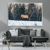 36533178-MGV-CV-36X24-Wild Elk Photography Wall Art Canvas Print, Framed Winter Wildlife Art Picture Print, Snowy Forest Perfect Rustic Lodge Decor