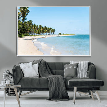 37858872-MGV-CV-36X24-Palm Tree Coast Wall Art Canvas Print, Framed Island Getaway Art Picture Print, Crystal Blue Water Perfect Tropical Coastal Decor