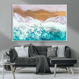 26870666-MGV-CV-36X24-Aerial Beach Wall Art Canvas Print, Framed Ocean Waves Art Picture Print, Coastal Landscape Perfect Coastal Minimalist Decor