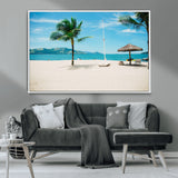 42623350-MGV-CV-36X24-Tropical Beach Wall Art Canvas Print, Framed Palm Tree Art Picture Print, Ocean View Perfect Tropical Coastal Decor Artwork