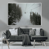 87018452-MGV-CV-36X24-Ski Lift Wall Art Canvas Print, Framed Snowy Pines Art Picture Print, Misty Landscape Perfect Winter Serenity Decor Artwork
