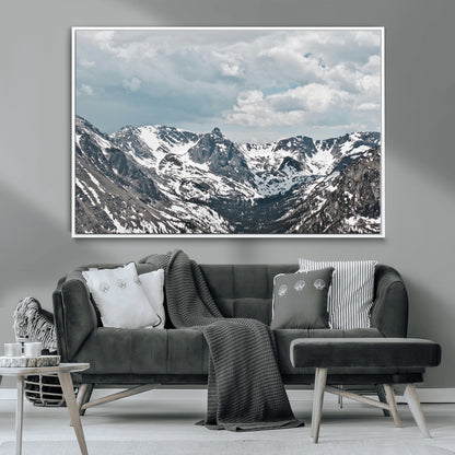 94074619-MGV-CV-36X24-Snowy Peaks Wall Art Canvas Print, Framed Alpine Wilderness Art Picture Print, Mountain Escape Perfect Winter Serenity Decor