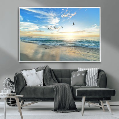 20708696-MGV-CV-36X24-Minimalist Seaside Wall Art Canvas Print, Framed Morning Glow Art Picture Print, Golden Reflections Perfect Coastal Minimalist