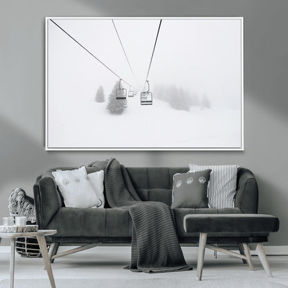 20216390-MGV-CV-36X24-Ski Lift Wall Art Canvas Print, Framed Snowy Landscape Art Picture Print, Alpine Adventure Perfect Nordic Minimalist Decor Artwork