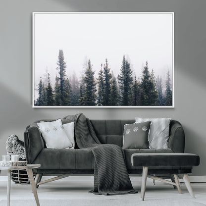 42364796-MGV-CV-36X24-Foggy Forest Wall Art Canvas Print, Framed Misty Pines Art Picture Print, Moody Woodland Perfect Scandinavian Minimalist Decor