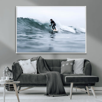 11693607-MGV-CV-36X24-Surfer on Wave Wall Art Canvas Print, Framed Ocean Adventure Art Picture Print, Motion Blur Water Perfect Coastal Adventure Decor