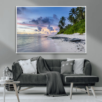 75045485-MGV-CV-36X24-Tropical Beach Wall Art Canvas Print, Framed Sunset Glow Art Picture Print, Palm Tree Coast Perfect Tropical Coastal Decor Artwork